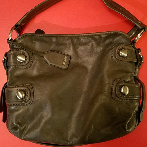 ❤DKNY DARK GRAY LEATHER BAG - Picture 1 of 8